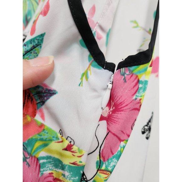 Style & Co Women Sleeveless Blouse Large White Plink Floral Popover Top - Picture 5 of 8